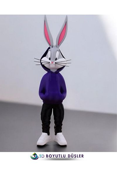 ZTE 3D BASKI Bugs Bunny Figure -Colorful- Special Design 36 cm (Purple)