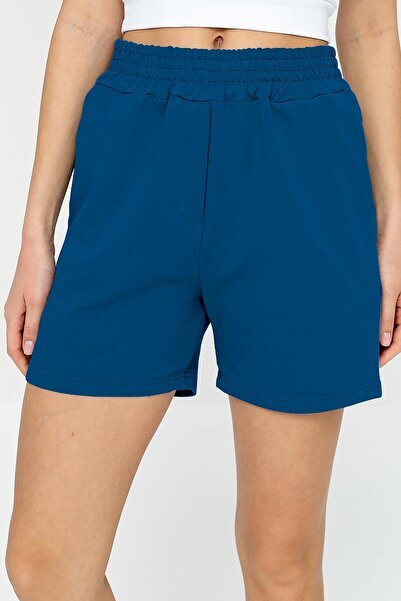bilcee QuickTime Жіночі кобальтові спортивні шорти з високою талією, бавовняні кишені та еластичний пояс 7006