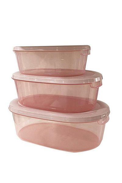 Saban 3-Piece Oval Food Storage Container Pink
