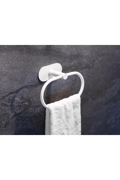 Saban Towel Rack – Matte White, Adhesive System, Stainless Steel, 20.5 cm