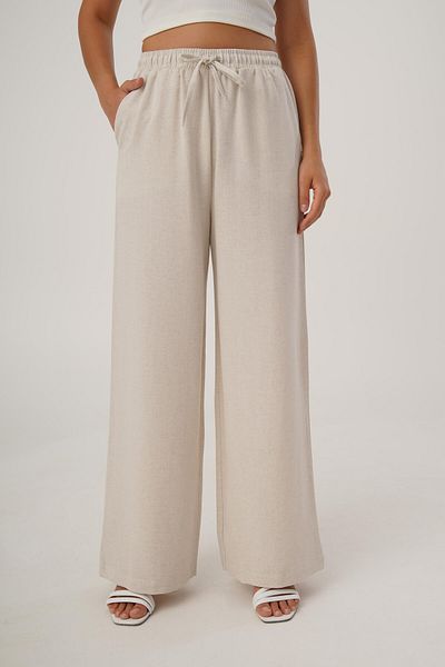 Hipo Trend Linen Trousers with Wide Leg and Front Lacing Detail