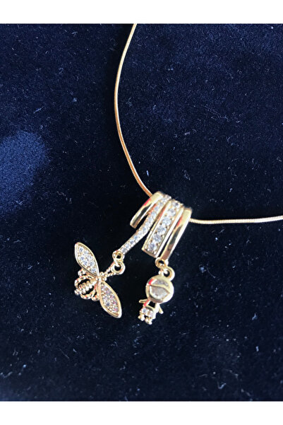 stainless steell Çelik Gold Renk Sallantı Zirkon Taşlı Arı İnsan Figür Kolye