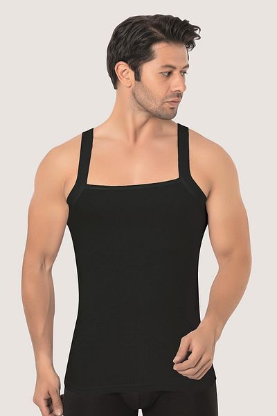 Arma Yıldız Men's Wide Bias Tank Top 100% Cotton Ribbed Black 3 Pack