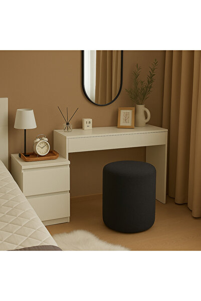 elissa home Makyaj Pufu Teddy Kumaş Siyah Ayak Uzatma Pufu Tabure Bench