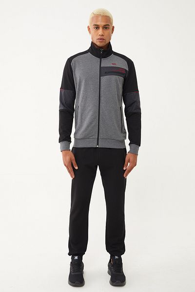 bilcee Quicktime Men's Dark Gray Melange Pocket Skinny Leg Stand Collar Tracksuit Set 7010