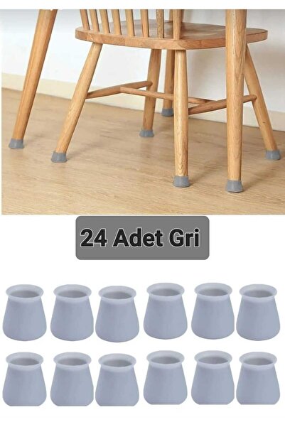 Genel Markalar 24'lü Kaydırmaz Çizmez Gri-beyaz Mobilya Sandalye Masa Zemin Silikon Koruyucu Pabuç Ayak Kılıf