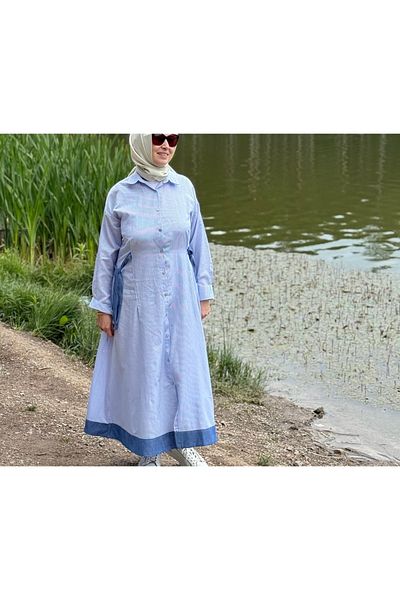 elif vardar butik Blue White Pinstripe Poplin Maxi Length Shirt Dress