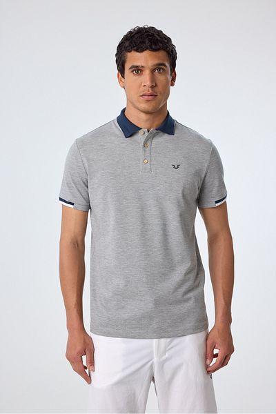 bilcee Men's Gray Melange Cotton Polo Collar Short Sleeve T-Shirt 9710