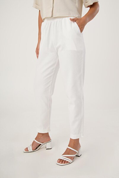 Hipo Trend White Gabardine Trousers - Elastic Waist