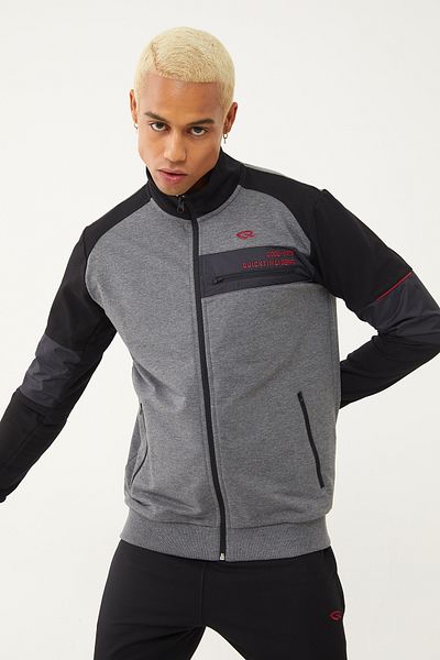 bilcee Quicktime Men's Dark Gray Melange Pocket Skinny Leg Stand Collar Tracksuit Set 7010