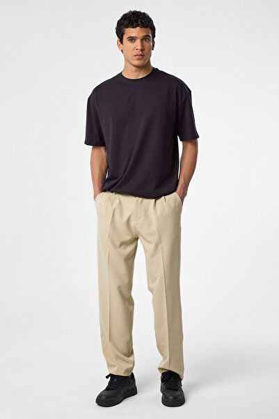 bilcee Чоловіча антрацитова базова пряма бавовняна важка тканина широкого крою оверсайз футболка 4581