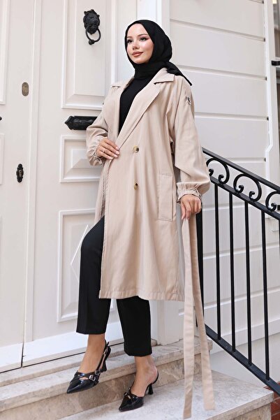 giyze Çizgili Trençkot Bej 61673
