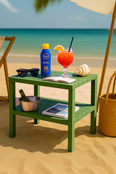 DEYHOME Havuz Plaj Sehpası – 2 Katlı Çok Amaçlı Organizer | Balkon, Bahçe, Ba...