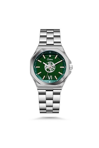 catera Men's Watch with Steel Band, Water Resistant 20 Meters, Green Dial