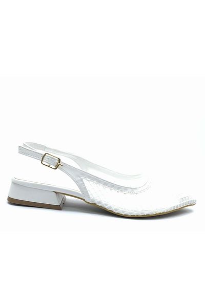 KOCAMANLAR Feles Lace Detailed Short Heeled Open Back Women's Ballerina Shoes White