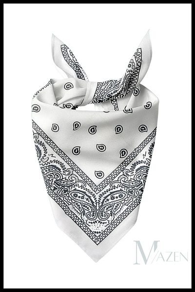 MAZEN Ethnic Patterned Multi-Purpose Bandana Scarf White Color 50X50