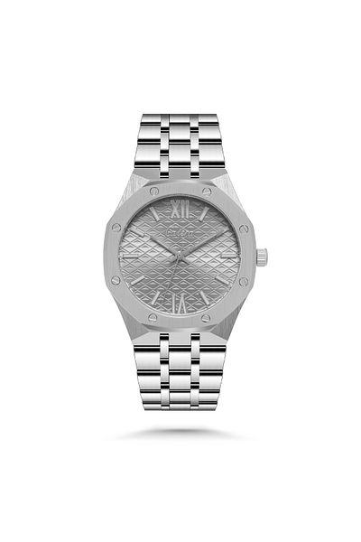 catera Men's silver stainless steel watch with a gray dial