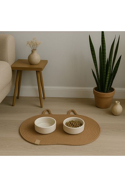 ÖRGÜM Wicker Colored Cat Placemat - Cat Food 50x30 Cm