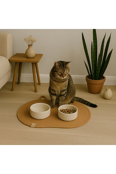 ÖRGÜM Wicker Colored Cat Placemat - Cat Food 50x30 Cm