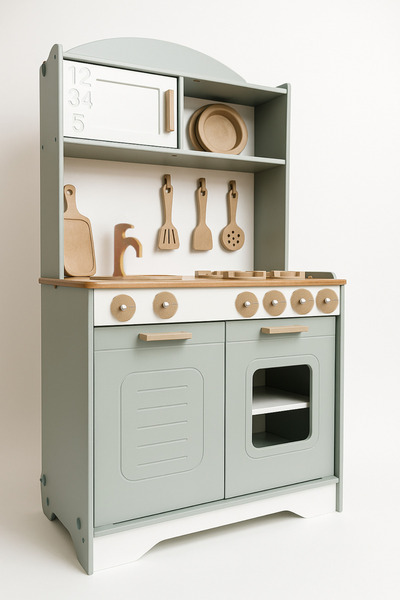 hedefixtoys Ahşap Oyuncak Mutfak Seti – 12 Parça Aksesuar Hediye – Demonte Gönderim – Led Işıklı