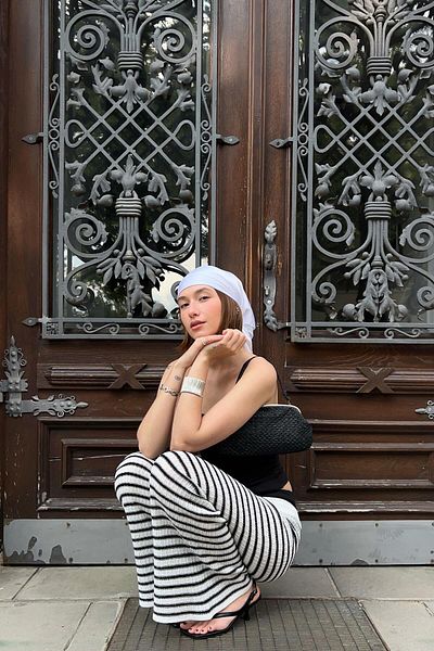 CHUBA Women's Flared Knitwear Flare Fit Striped Patterned Trousers Black-White 25S3027