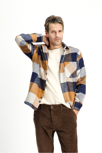 Kiğılı Довгий рукав Oversize Картатий Shacket Дерев'яна бавовняна сорочка / Куртка