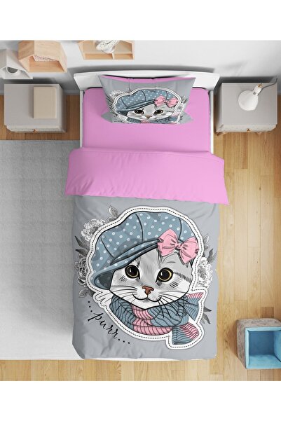 Erays Home طقم غطاء لحاف للفتيات مفرد ثلاثي الأبعاد مطبوع عليه قطة لطيفة لغرف...