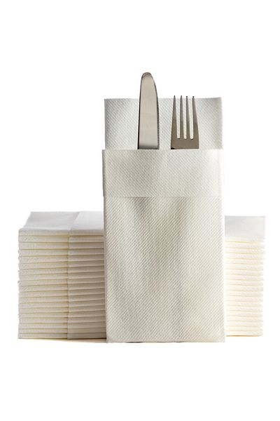 NapkinStore 50 Pieces Airlaid (White) Fabric Textured Pocket Napkins 40*40 1/8 Fold