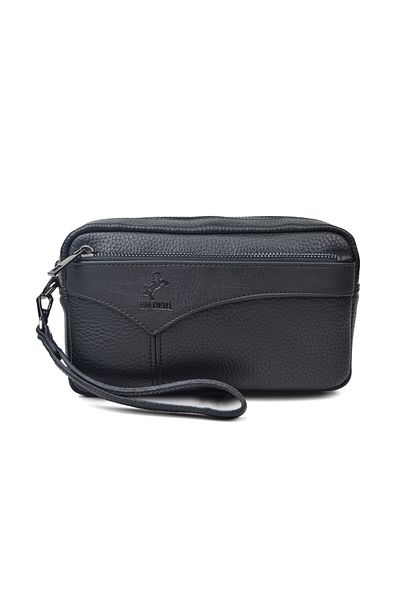 en deri Men's Black Card Holder Luxury Portfolio Handbag with Belt
