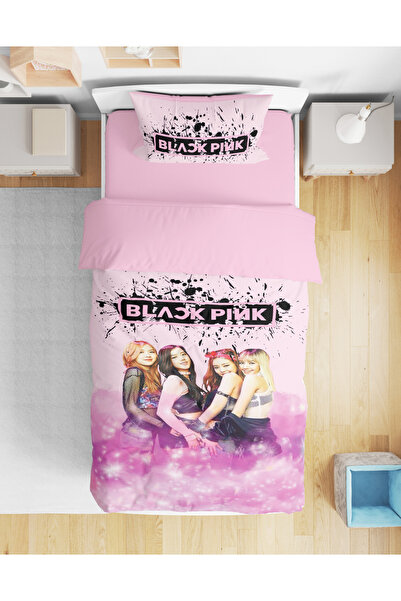 Erays Home Set de lenjerie de pat pentru fetiță, neagră, roz, imprimată digit...