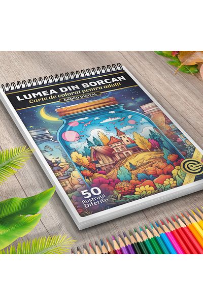 OEM Coloring Book for Adults, The World in a Jar, 50 Antistress Illustrations for Relaxation
