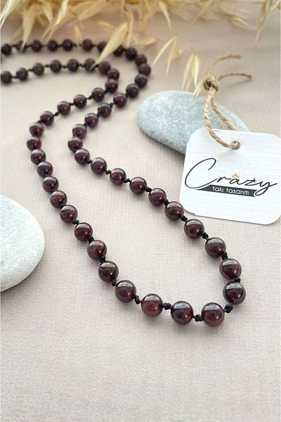 CRAZY TAKI TASARIM 7 mm Genuine Garnet-Lal Stone 70-80 cm Long Unisex Necklace