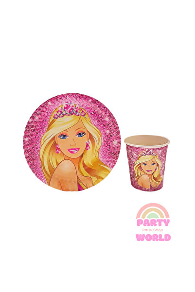 Barbie 🎀 8'li Barbie Temalı Tabak ve Bardak Seti