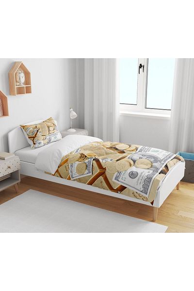 Erays Home Set de lenjerie de pat de lux pentru o singură persoană, imprimat 3D, fără cearșaf, Dollar Gold