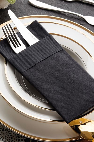 NapkinStore 50 Pieces Airlaid (Black) Fabric Textured Pocket Napkins 40*40 1/8 Fold
