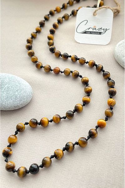 CRAZY TAKI TASARIM 6 Mm Tiger Eye Natural Stone 70-80 Cm Long Unisex Necklace