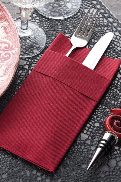 NapkinStore 50 Pieces Airlaid (Burgundy) Fabric Textured Pocket Napkins 40*40 1/8 Fold