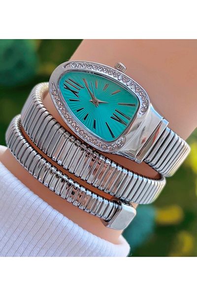 Weluxa Silver Color Turquoise Dial Snake Model Vintage Women Wrist Watch