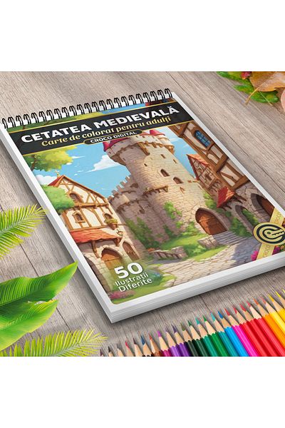 OEM Coloring Book for Adults, Medieval Fortress, 50 Antistress Illustrations for Relaxation