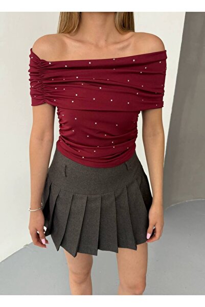 İLKCET MODA Υποβρύχιο ύφασμα Madonna Collar Stoned Crop