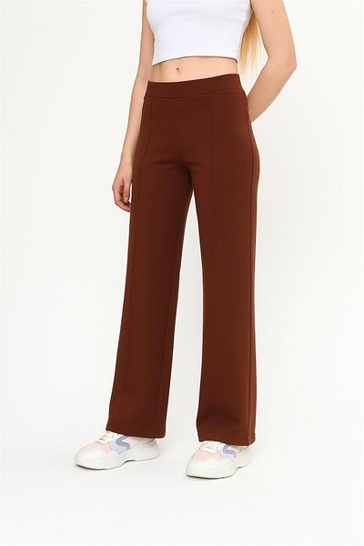 ASTRAC Modal Containing Women's High Waist Loose Wide Leg-Front Ribbed Grass Brown Pants (New)