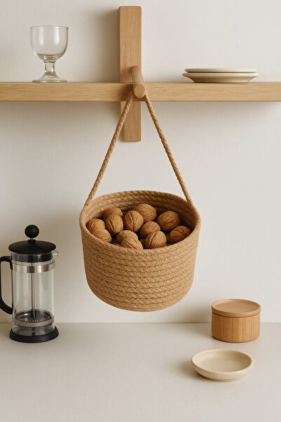 ÖRGÜM Basket Decorative Handle Multi-Purpose Jute Basket 15X13 cm