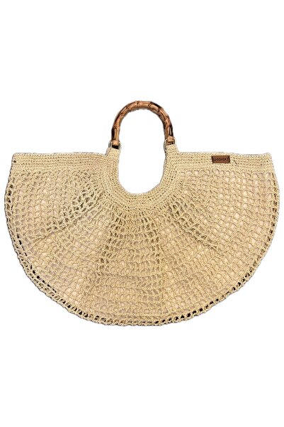 Goshıkı El Örgüsü Bej Renk Makrome Mini Çapraz Askılı Kadın Çanta 33x69