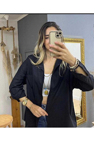 İDA ACCESSORY قميص نسائي رفيع من الكتان كبير الحجم - 100% قطن، مقاس قياسي