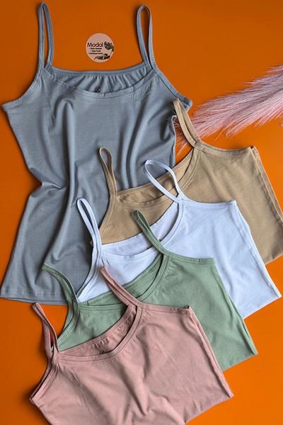Elosia Elytra 5-Piece Women's Singlet in Green, Skin, White, Blue, Pink Modal Fabric, Breathable, Strap 66E02
