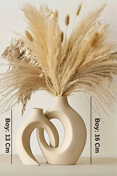 Minima Art Studio İskandinav Tarzı Bohem 2’li 16cm Vazo Pinterest Pampas Vazosu Dekoratif Salon Aksesuarı Masa Süsü