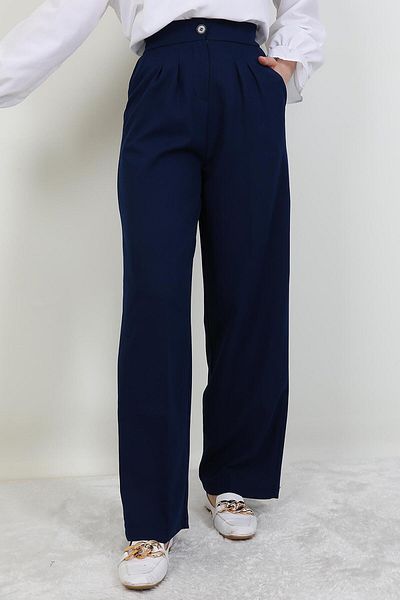 GİYZAMİLA Elastic Waist Buttoned Trousers Navy Blue