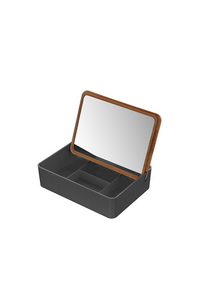 Feridras Smack square box for jewelry/cosmetics, with mirror, 18x13x5cm, dark gray