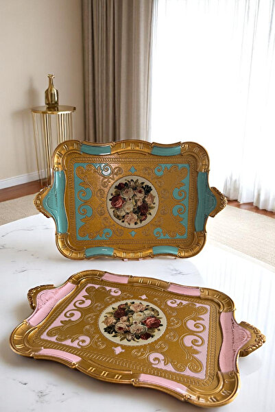 Sevinse Home Italian Rosewood Luxury Handmade Tray for 6 People Pink Gold, Presentation Tray