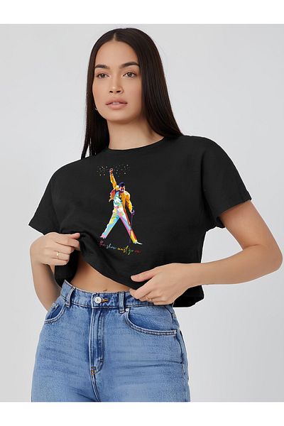 The Lucid Lab Tricou Freddie Mercury Crop - Negru